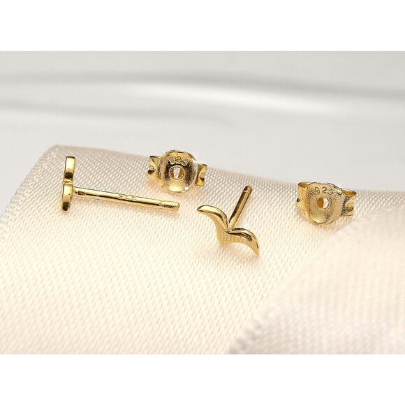 Tiny Tiny Bird Stud Earrings, Sterling Silver Real Gold Plating, Dainty 6x2mm - Picture 4 of 4